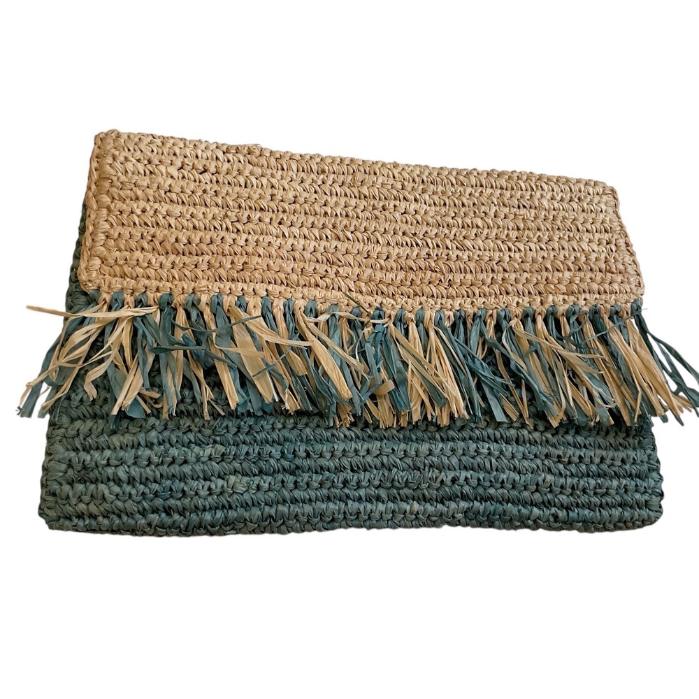 Woven Raffia Clutch Bag, Fringe Detail, Straw Beach Purse, Bohemian‎ Style